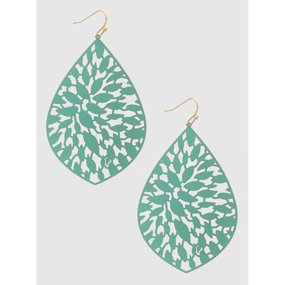 Boutique Leaf Stencil Teardrop Turquoise Earrings - Picture 1 of 1